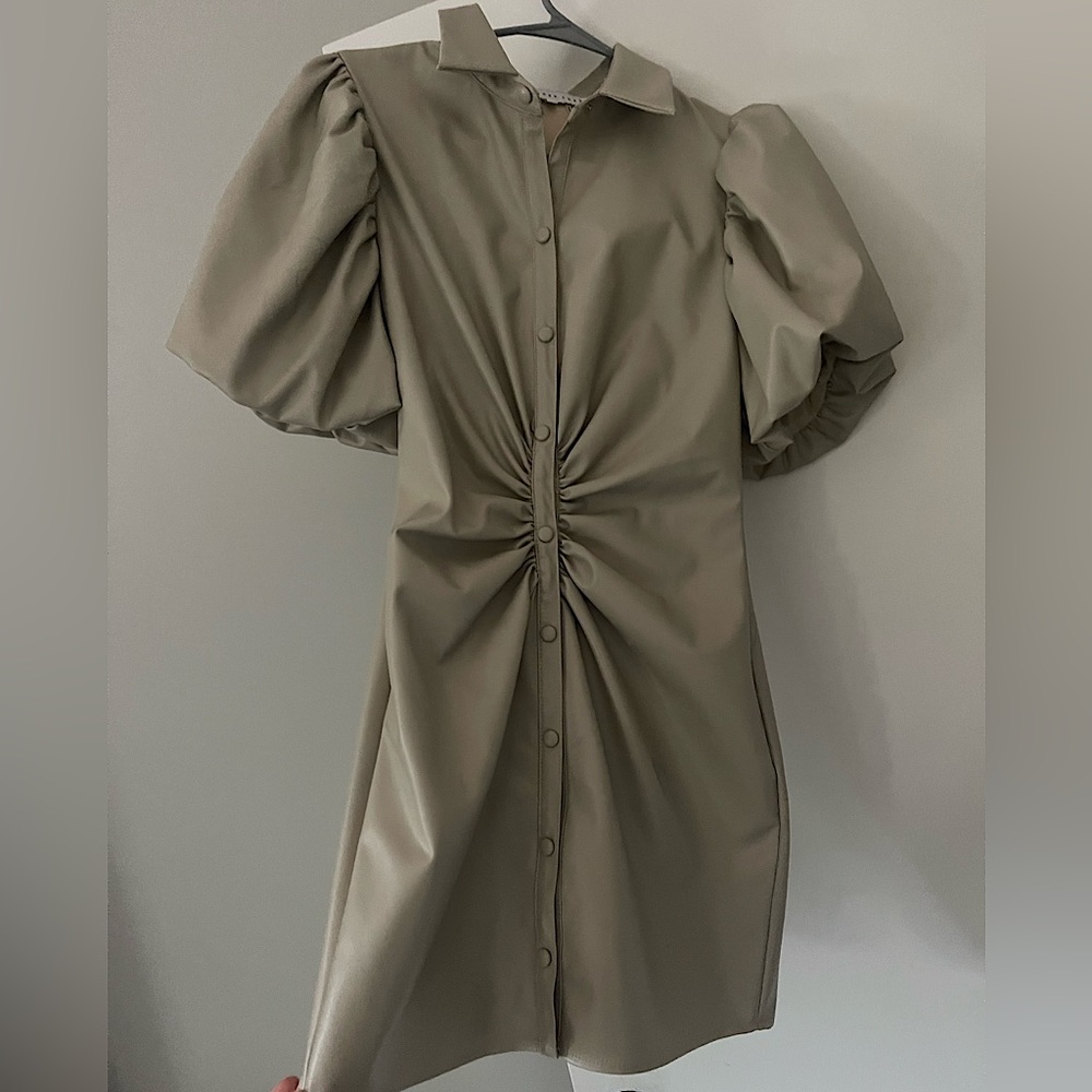 Endless Rose Leather Puff Sleeve Mini Dress